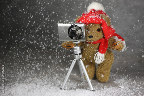 Teddy-Fotograf im Schnee photo