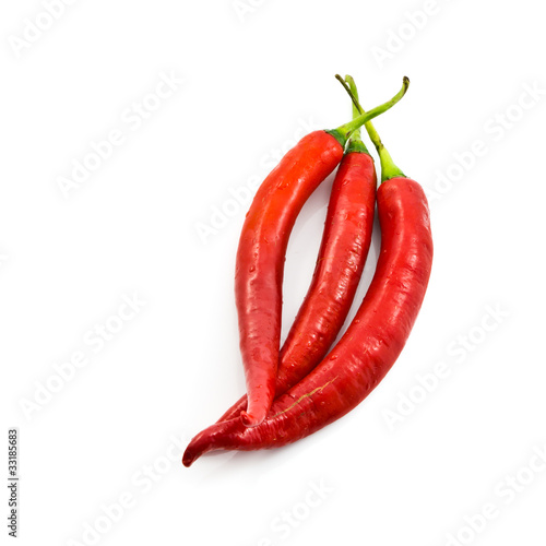 Long red chili isolated on white background