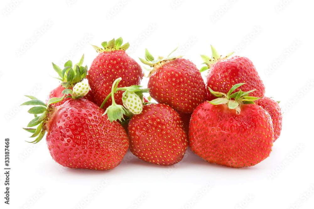 pile of fresh strawberries isolated on white. pile of fresh strawberries isolated on white.