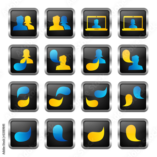 social network icon set (blue & yellow)