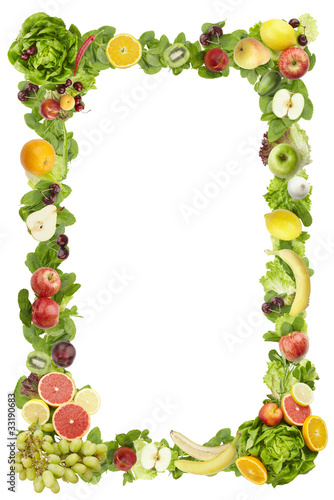 The frame made of fruits and vegetables