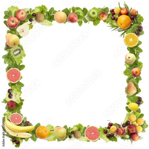 The frame made of fruits on a white background