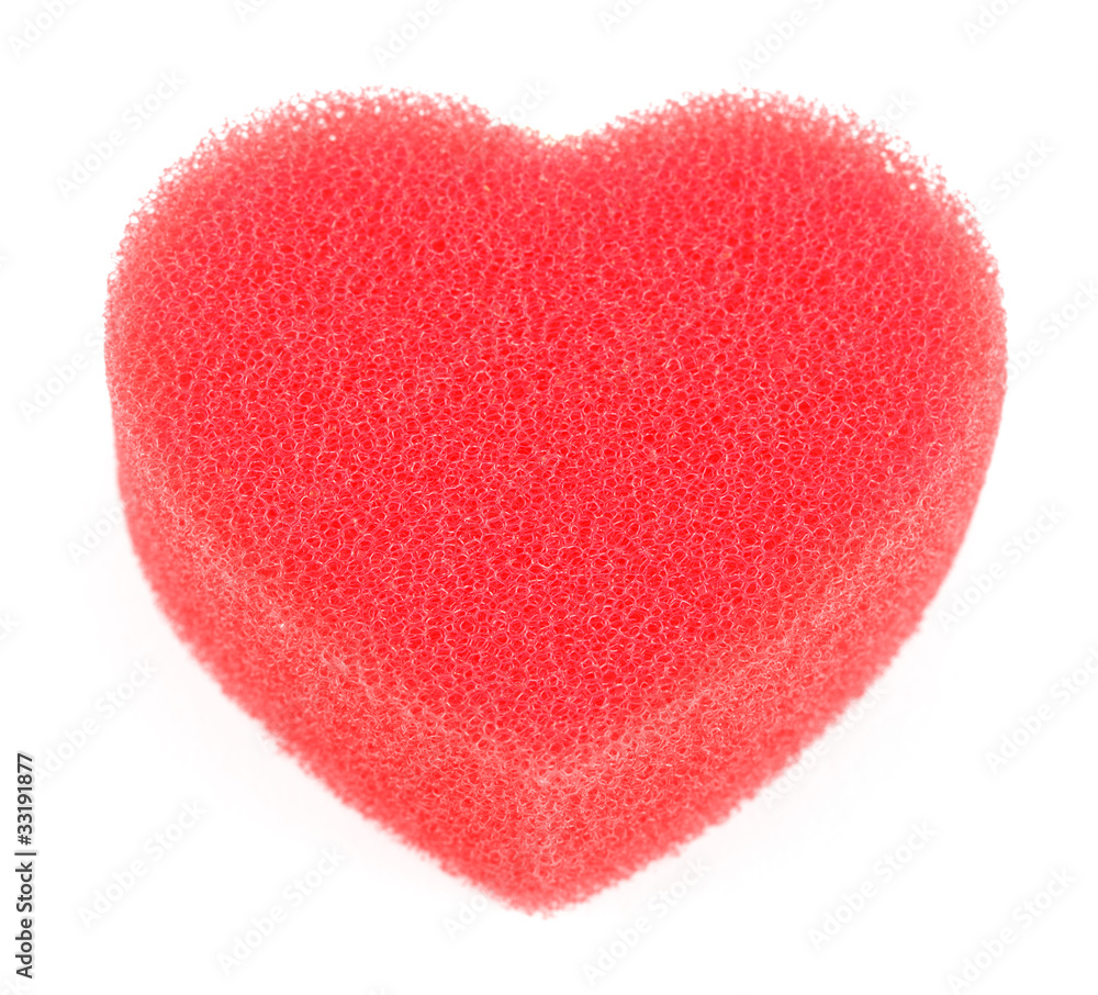 Sponge for shower in form of big red heart isolated on white Sponge for shower in form of big red heart isolated on white