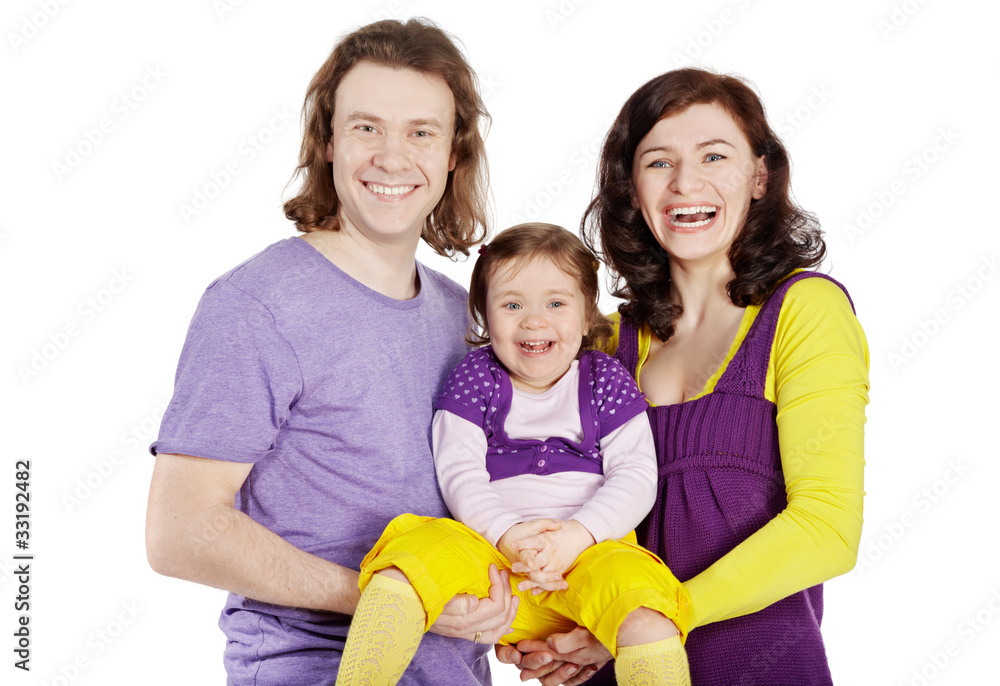 Mother and father hold on hands little daughter Mother and father hold on hands little daughter