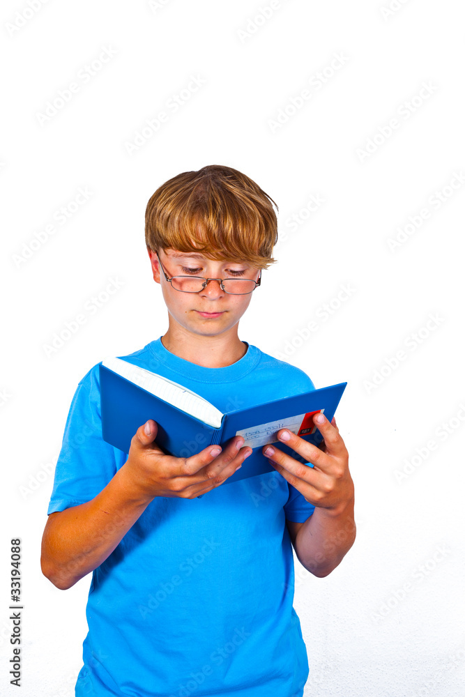 handsome teen with book, isolated on white, studio shot handsome teen with book, isolated on white, studio shot