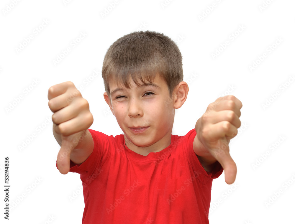 The boy shows emotion gestures The boy shows emotion gestures