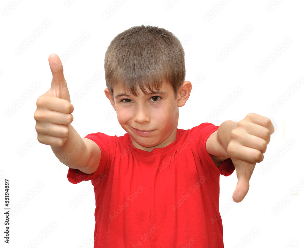 The boy shows emotion gestures The boy shows emotion gestures