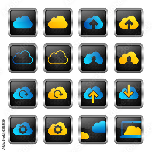 cloud computing icon set (blue & yellow)