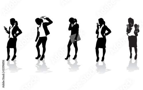 a set of business women on the phone