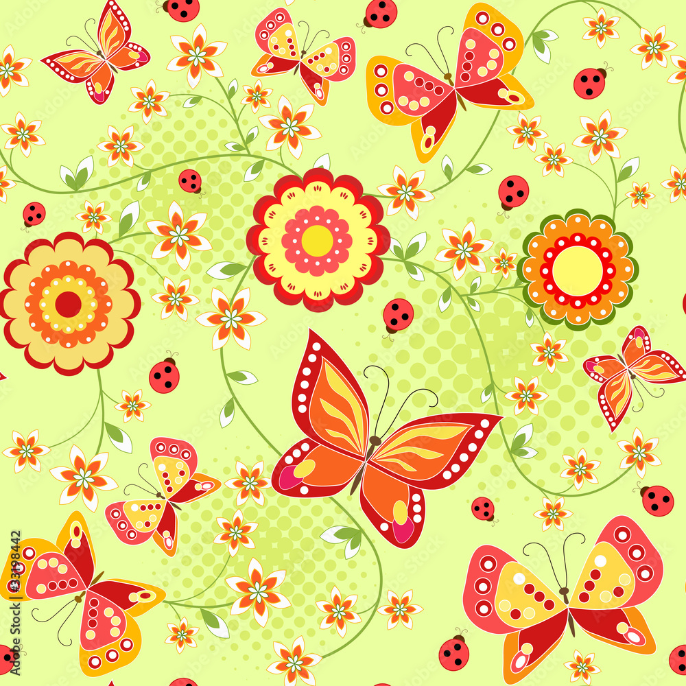 Floral seamless with butterfly. Floral seamless with butterfly.