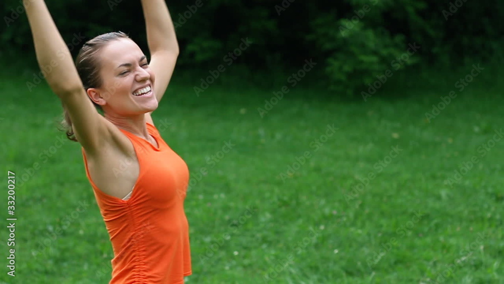 Successful attractive woman outdoors, slow motion, steadicam Successful attractive woman outdoors, slow motion, steadicam
