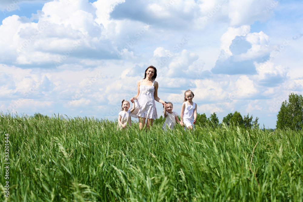 family with children in summer day outdoors family with children in summer day outdoors