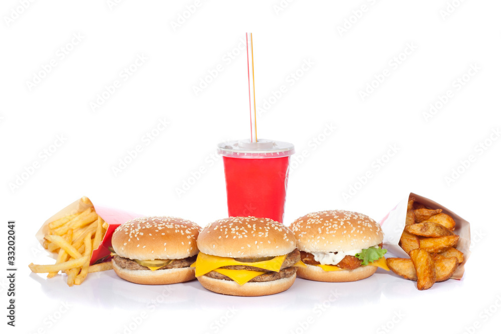 Fotografie fast food set (focus on central burger)