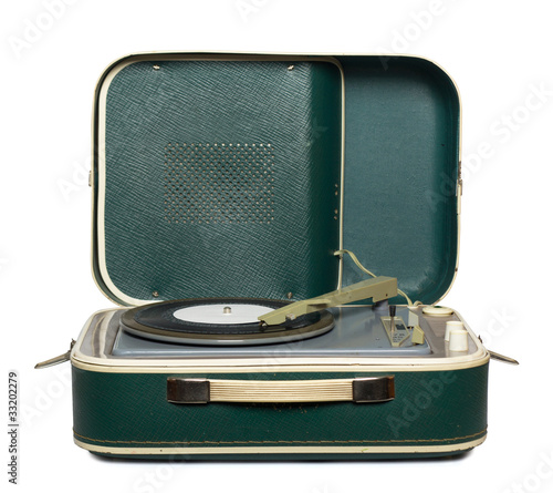Canvastavla retro portable turntable with vinyl record isolated on white