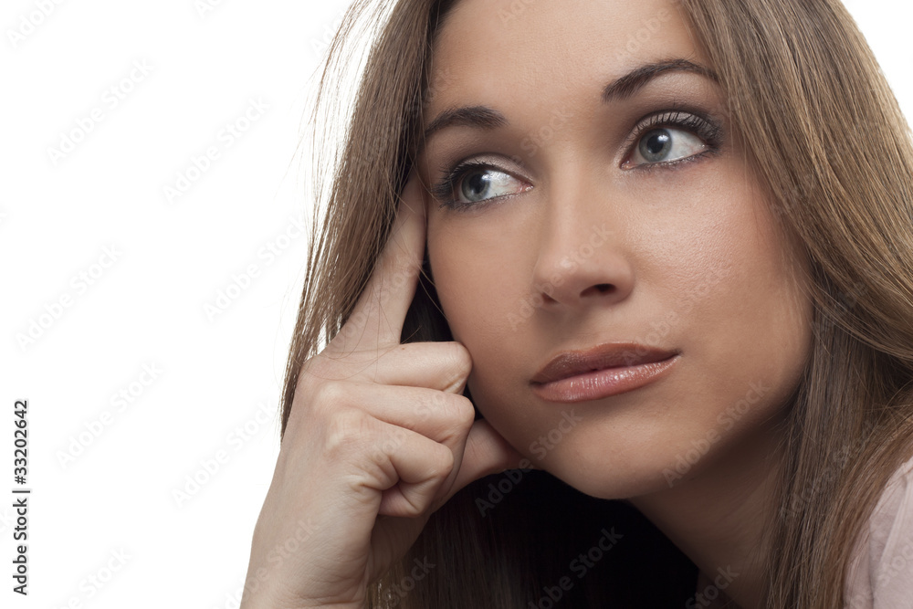 Beautiful young woman thinking about something Beautiful young woman thinking about something