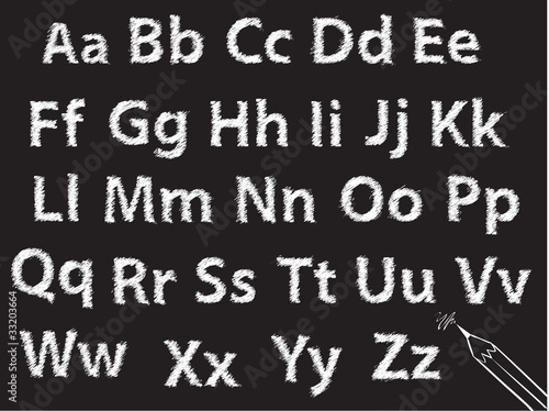 pencil or charcoal chalk alphabet letter set