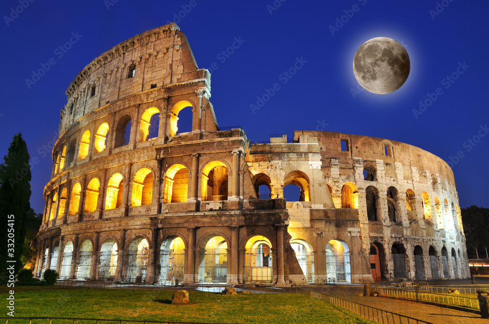 Colosseum with full moon