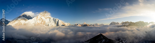 Canvas Print Panorama of Everst and Nuptse from Kala Patthar