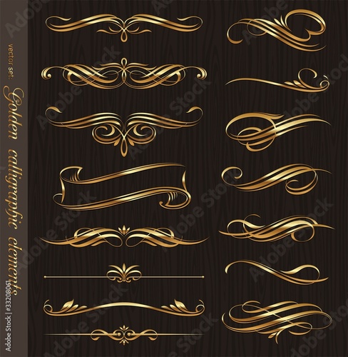 Golden calligraphic vector design elements