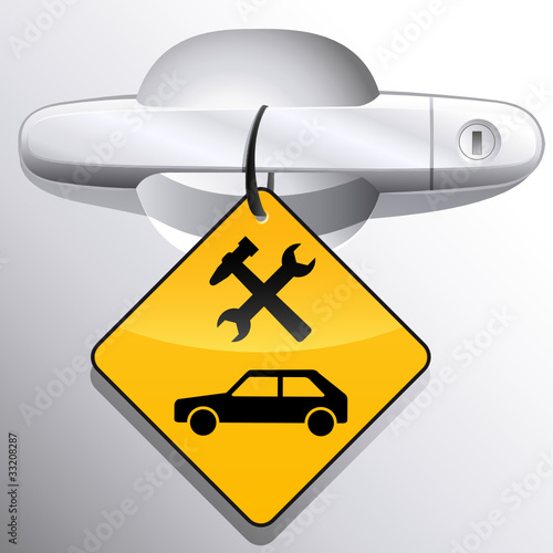Autotürgriff und Autowerkstatt-Schild
