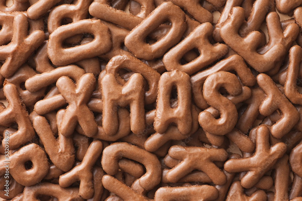 Letter biscuits spelling out the word Xmas Letter biscuits spelling out the word Xmas