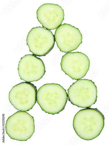 Vegetable Alphabet of chopped cucumber - letter A