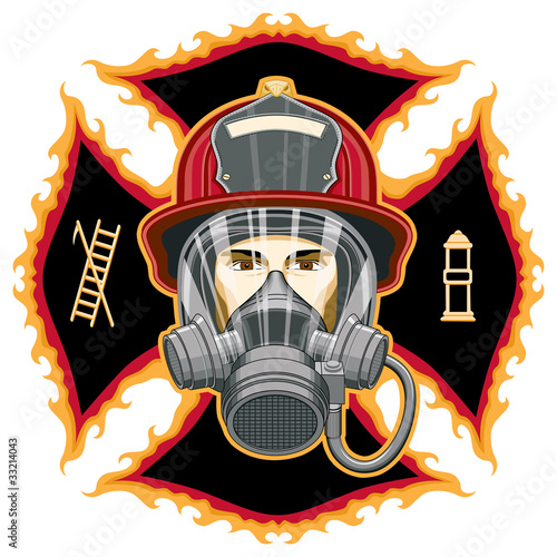 Firefighter with Mask on Cross