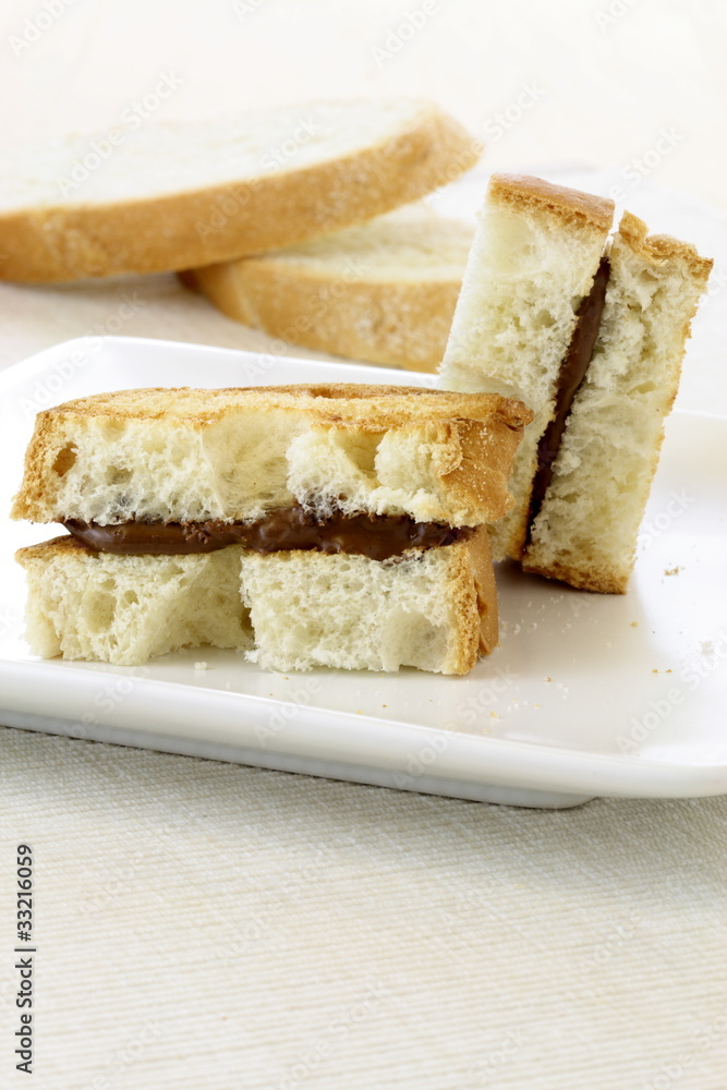 delicious hazelnut and chocolate spread sandwich