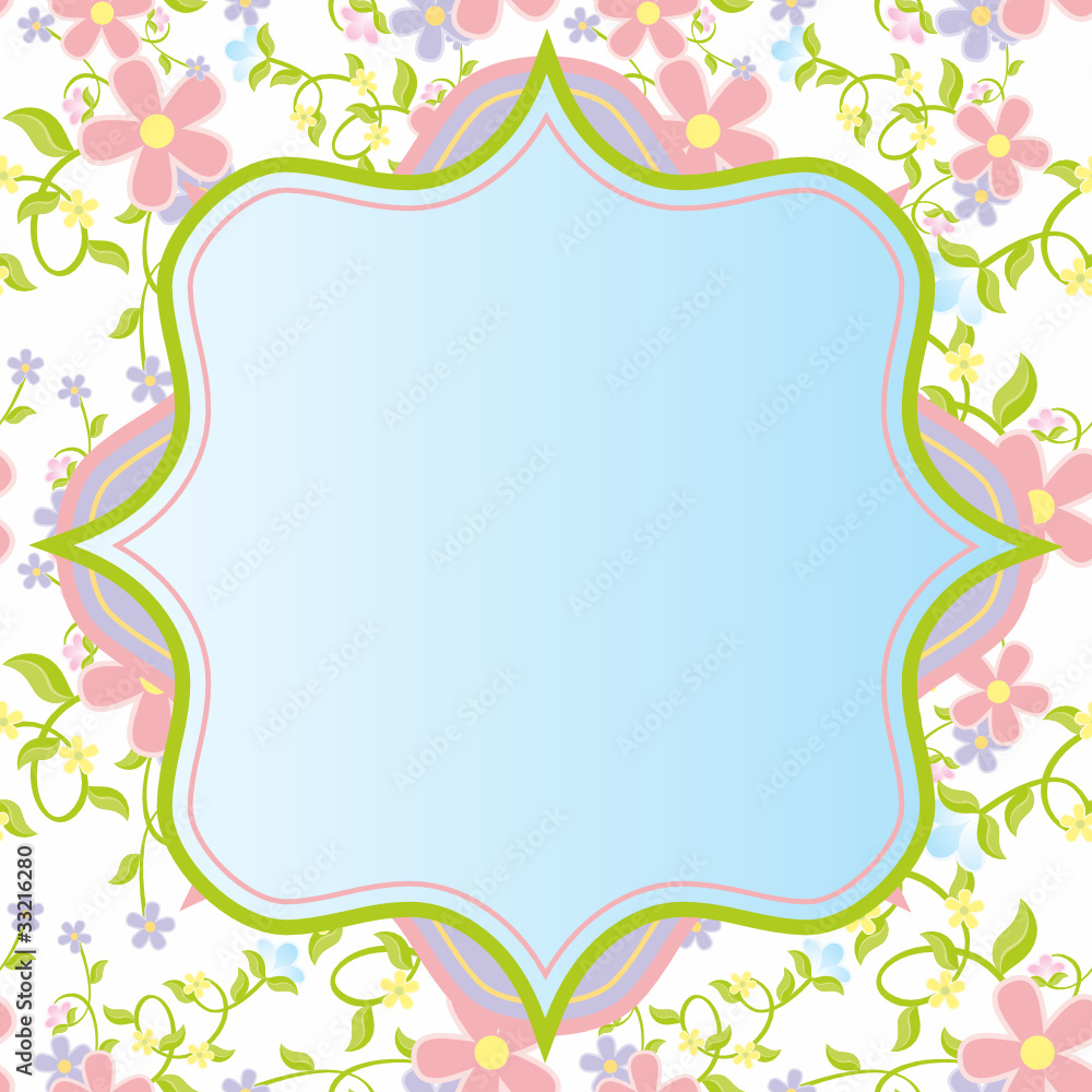 vector cartoon flowers frame with sky background vector cartoon flowers frame with sky background