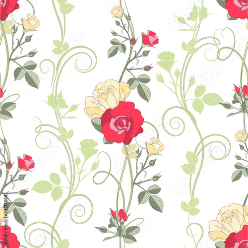 Red and white roses  seamless pattern