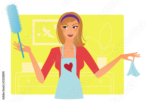 Young attractive woman cleaning her house