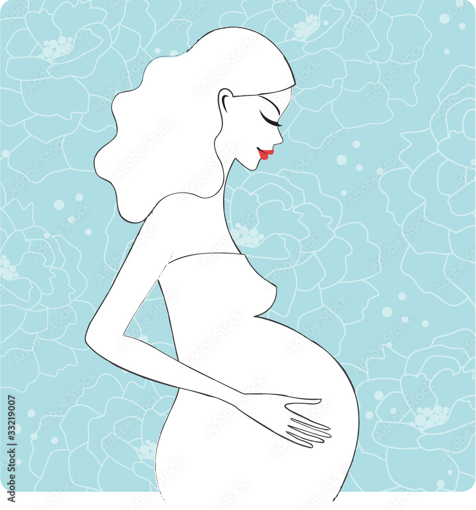 Black and white pregnant young woman holding her belly Stock