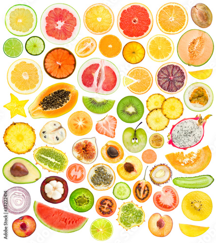 mega set of 56 different fruits and vegetables slices