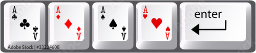 Four aces poker hand computer keyboard keys