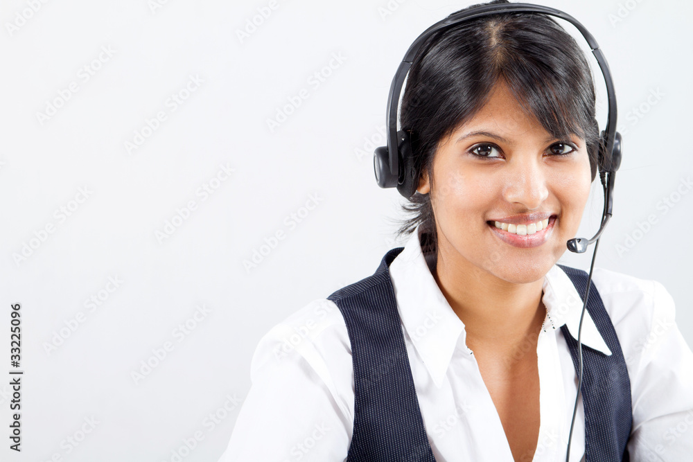 young indian telephone operator with headset young indian telephone operator with headset