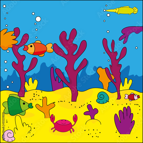 Cute illustration of sea life, marine life, vector