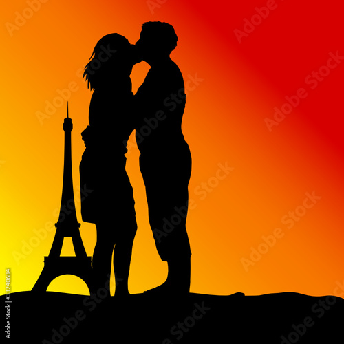kiss in front of the Eiffel tower