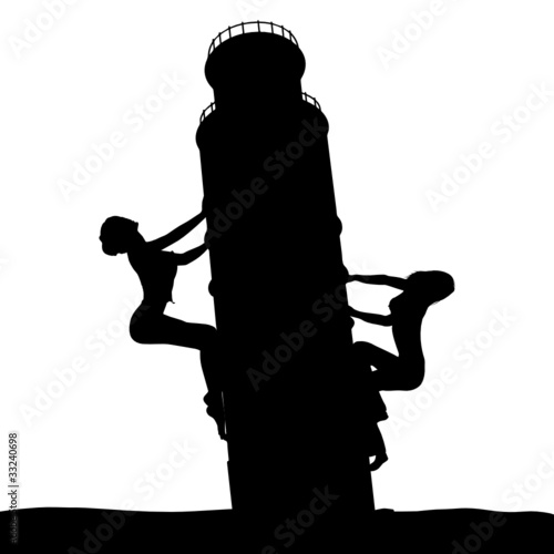 leaning tower with two girl