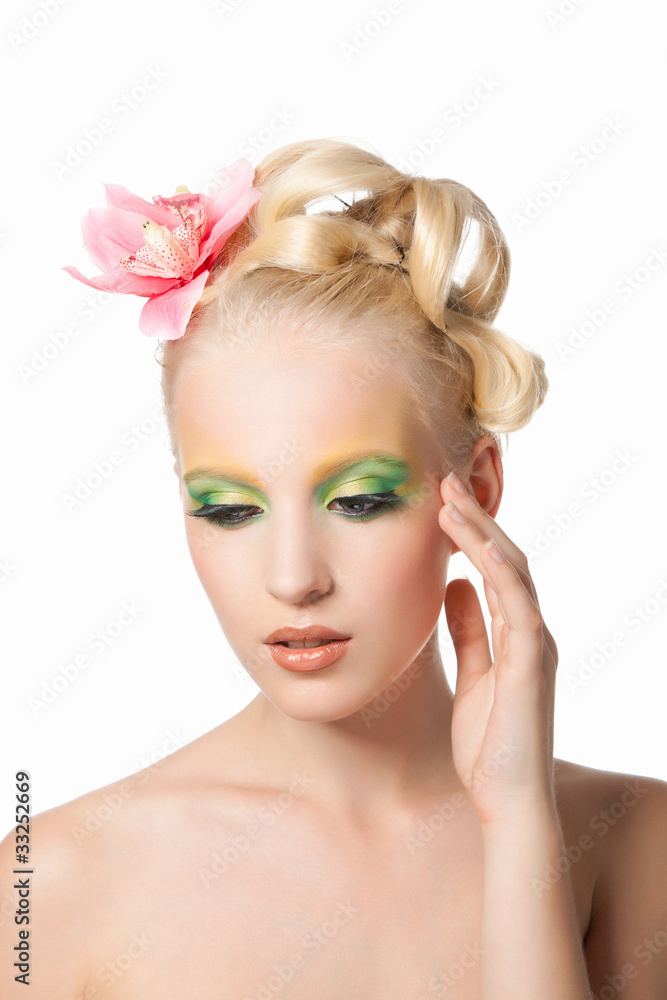 beautiful girl with flower in head beautiful girl with flower in head