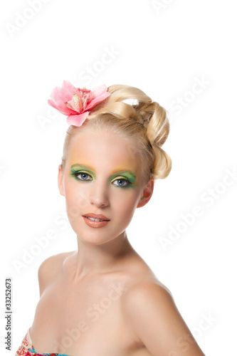 beautiful girl with flower in head