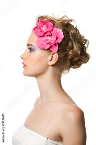beautiful girl with flower in head