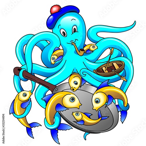 Polpo e Pesci Cartoon-Octopussy and Fishes-Vector