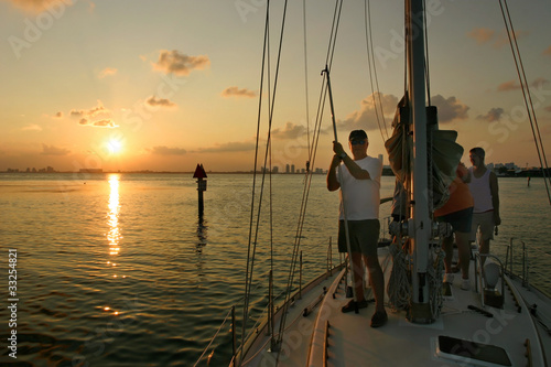 Family on sailboat in Biscayne Bay, Miami