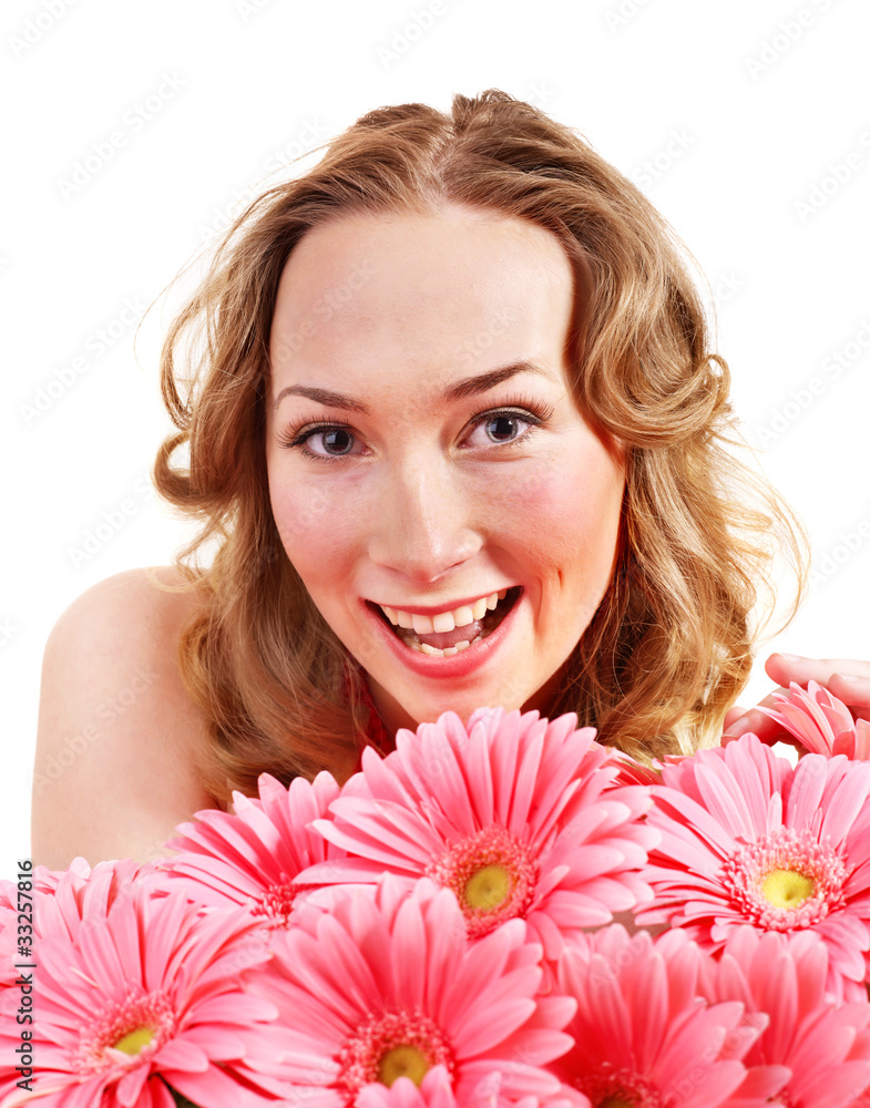Young woman lying on flowers. Young woman lying on flowers.
