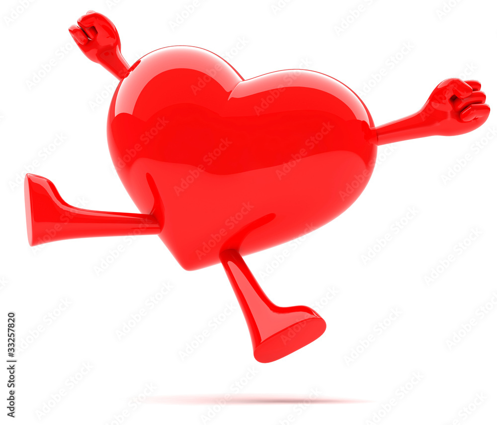 Heart shaped mascot jumping for joy Heart shaped mascot jumping for joy