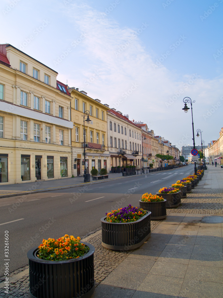 Fototapeta premium Main fashionable street (Novy Swiat), Warsaw, Poland