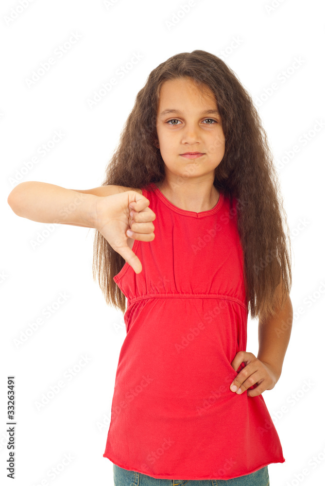 Unhappy girl with thumb down Unhappy girl with thumb down