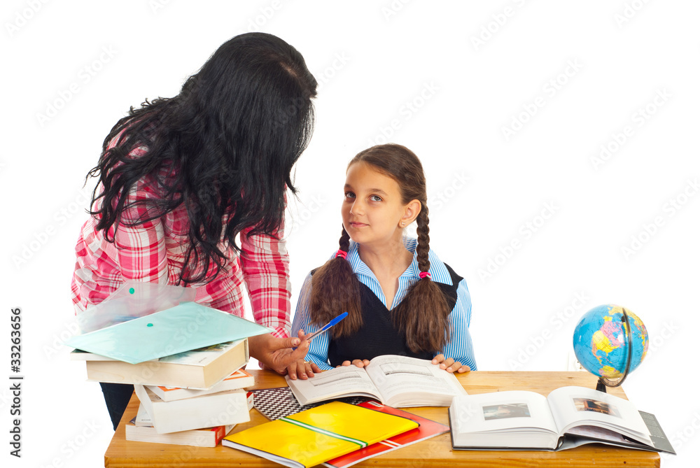 Mother asking girl about homework Mother asking girl about homework