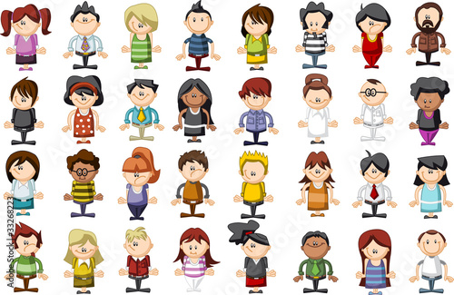 Group of 32 funny cartoon people