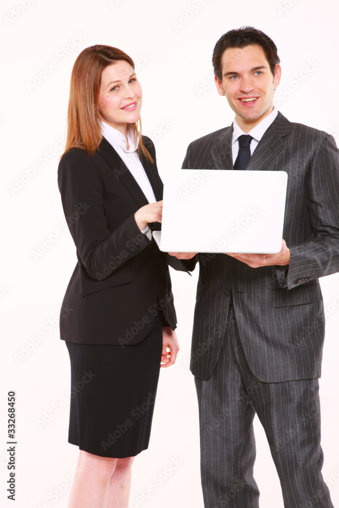 businessman and businesswoman with laptop businessman and businesswoman with laptop